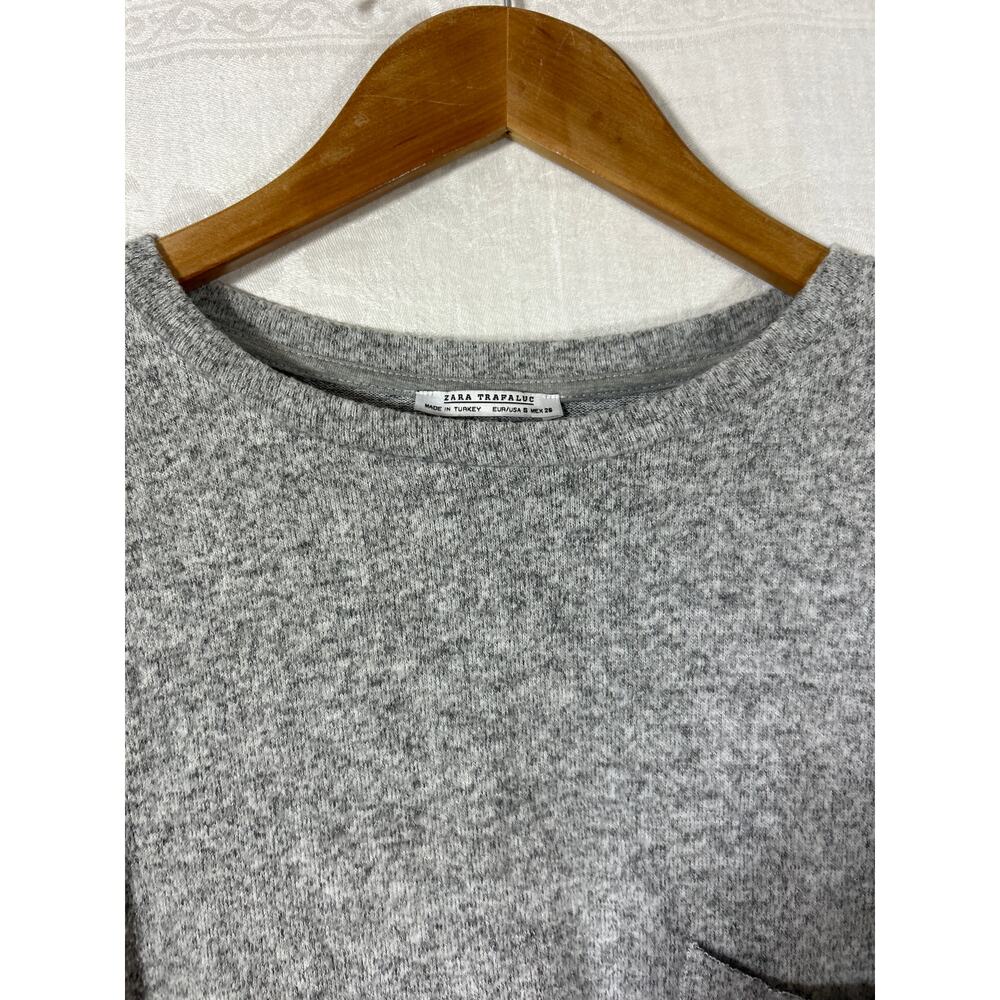 Zara Trafaluc Shirt Small Gray Chest Pocket Sweatshirt Raw Hem Oversized - Picture 5 of 9